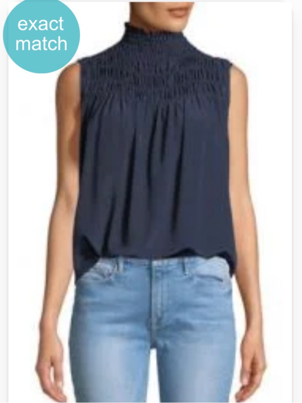 Frame Navy Silk Smocked Top Size Medium